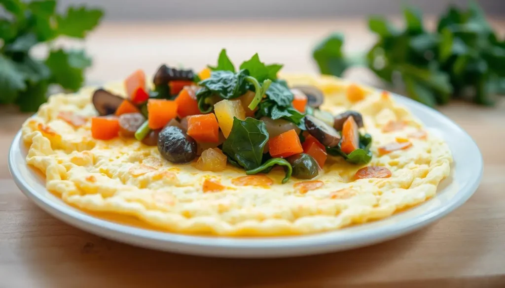 veggie omelette nutrition Healthy veggie omelette with fresh vegetables for breakfast